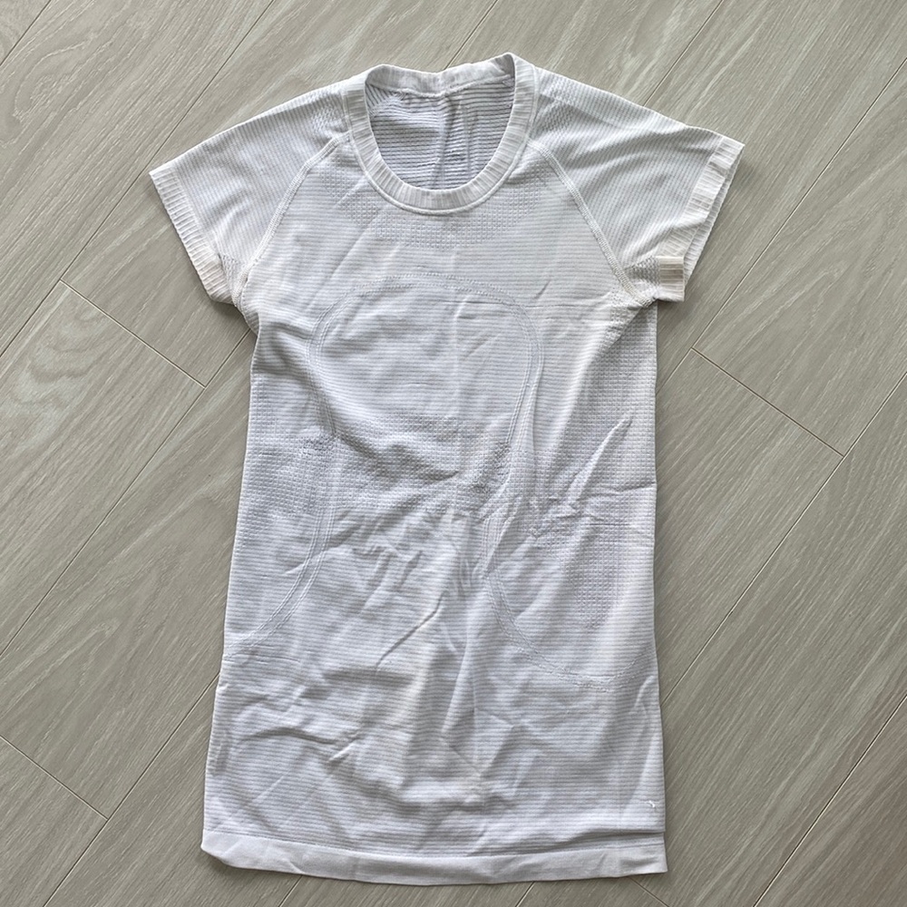 White Short Sleeve Lululemon Workout Top